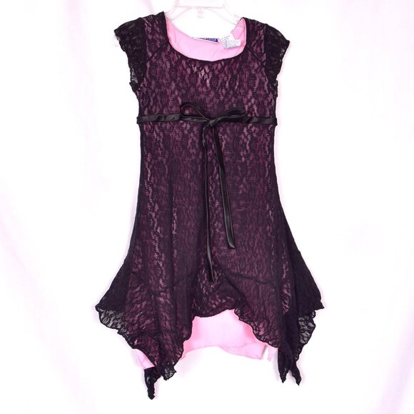 Girl Tribe Black Lace with Pink Underlay Dress Size 5-6 - Picture 1 of 6